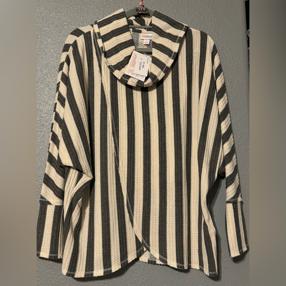 LuLaRoe Kristen Cowl Neck Waffle Pullover Sweater Layer stripes Sz Small